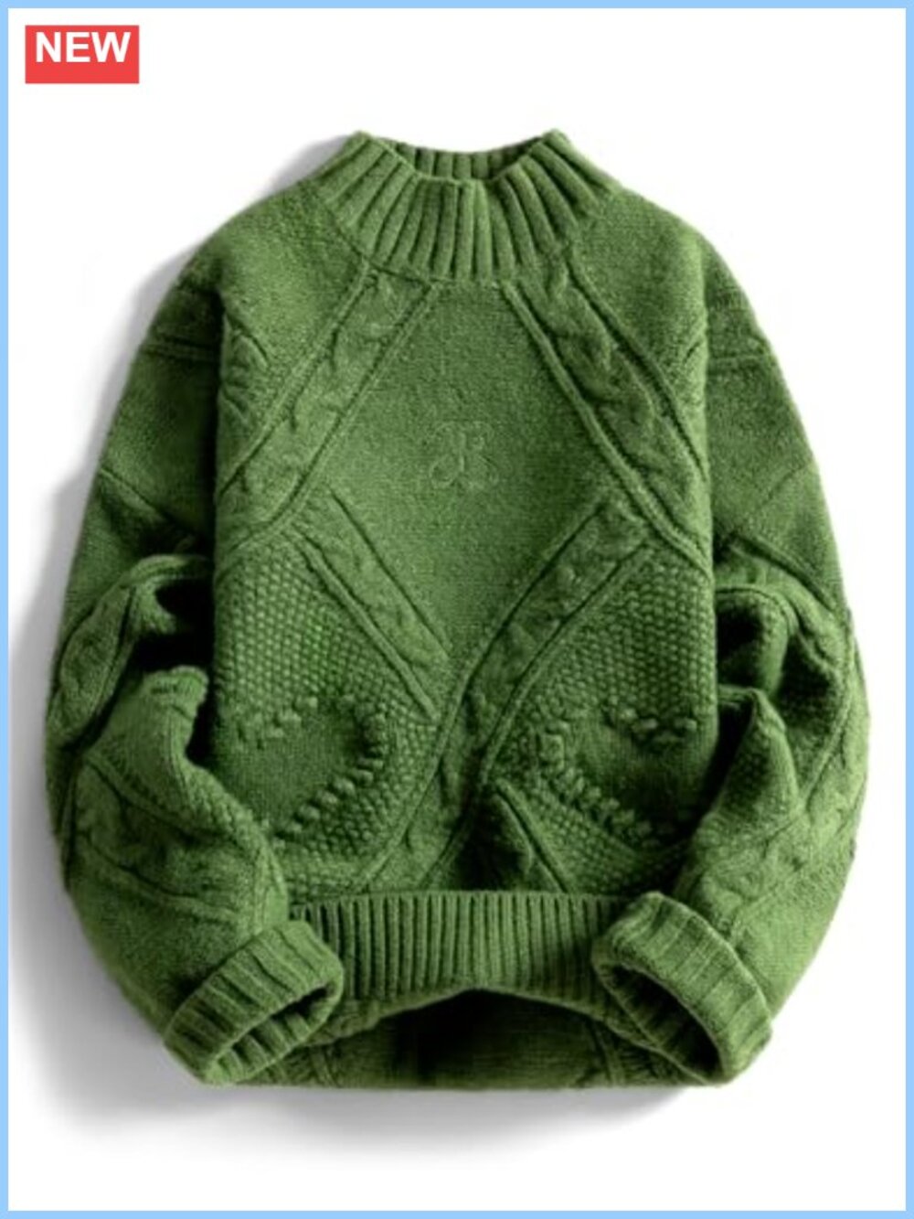 Oversized Cable Knit Chunky Sweater Mock Neck Heart Knit Pullover